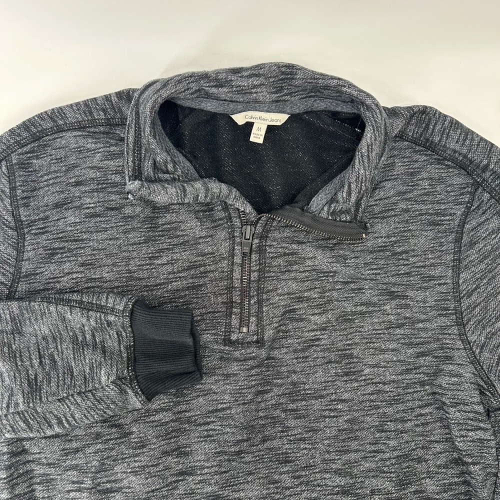 Calvin Klein Jeans Quarter Zip Pullover Mens M Gray Space Dye Marled Knit Logo